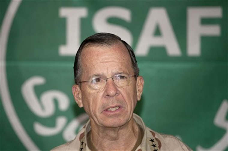 Admiral Mike Mullen, Chairman of the Joint Chiefs of Staff of the United States, speaks during a press conference Sunday in Kabul, Afghanistan.